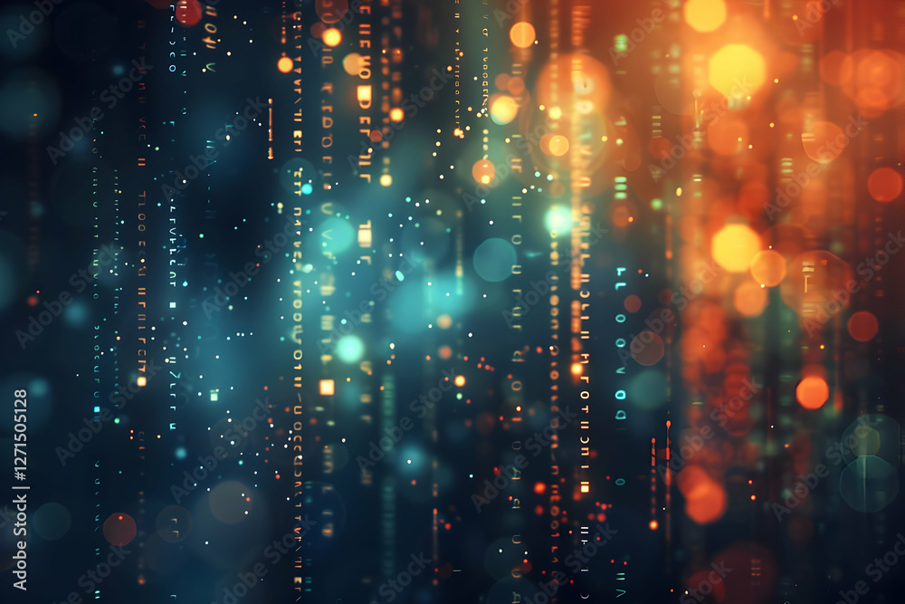 Poster abstract digital background with glowing particles and data streams creating a vibrant atmosphere