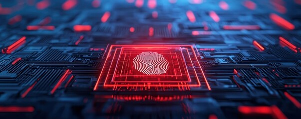 Biometric security with futuristic fingerprint, abstract tech style, 3D illustration