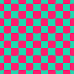 Green pink checkered chess background. Vector