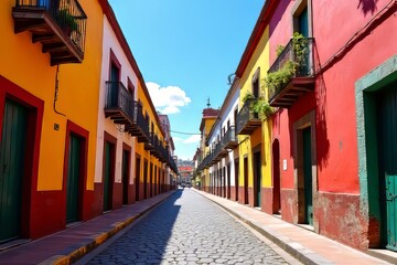Fototapeta premium Colorful Colonial Architecture Street Scene in a Latin American City