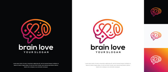 Smart brain love logo design. Brain Love logo template. Brain logo symbol icon