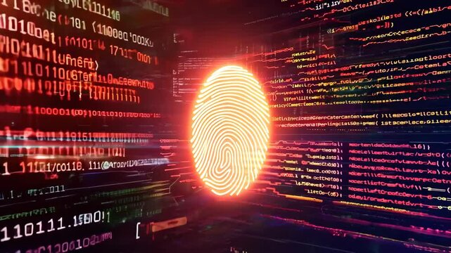 Futuristic Digital Fingerprint with Binary Code Background