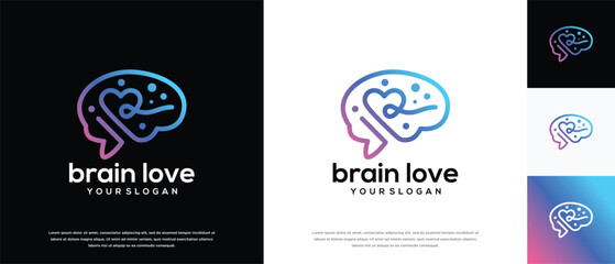 Naklejka premium Smart brain love logo design. Brain Love logo template. Brain logo symbol icon