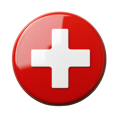 Obraz premium Red button with plus sign isolated on a transparent background