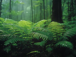 Lush Ferns Captured in a Serene Forest Scene with Glowing Natural Light