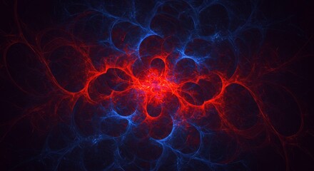 Obraz premium Energy Flow: An abstract digital art piece features a dynamic interplay of vibrant red and blue energy, creating a visually striking and evocative display.