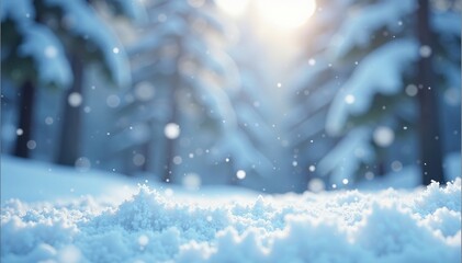 White and gray snowflakes scattered in the air with soft focus, airy, icy