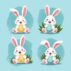 Easter Bunny Holding Decorated Eggs, Spring Celebration