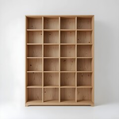 Flat-pack bookshelf on a white background. Generative AI