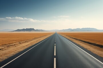 arafed road in the middle of a desert with mountains in the distance