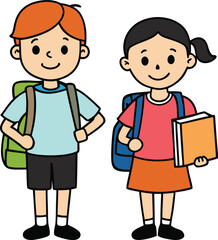 Cheerful pupils with backpacks and books, ready for a day of learning. They walk together, full of curiosity, excitement, and a love for knowledge and new adventures.