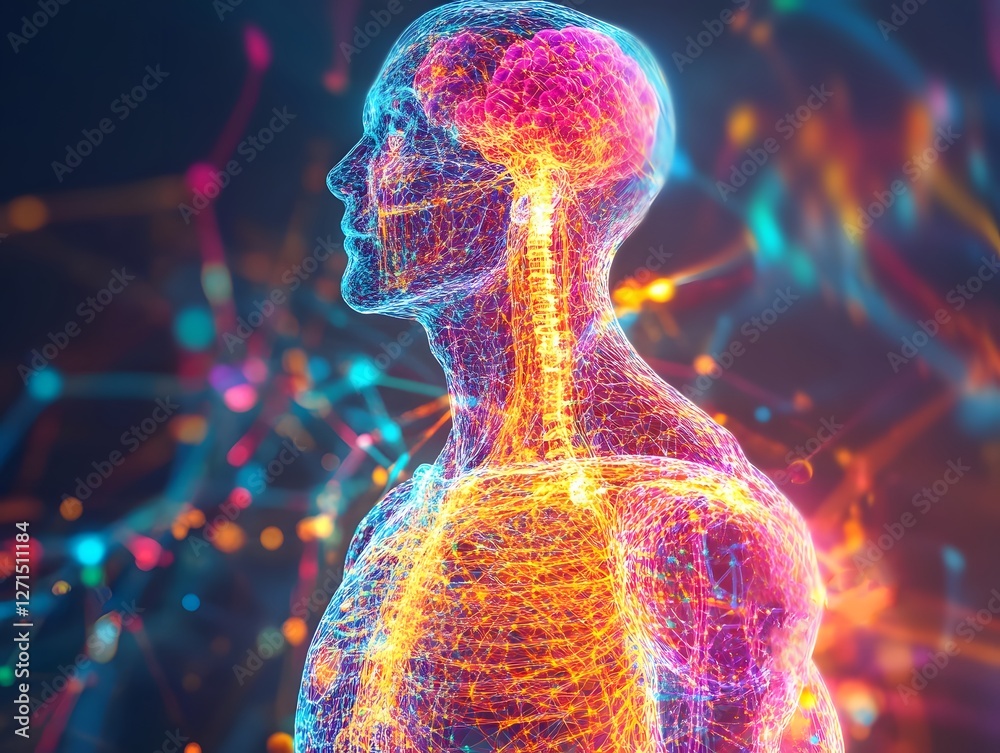 Poster vibrant neural connections representing human brain and body function