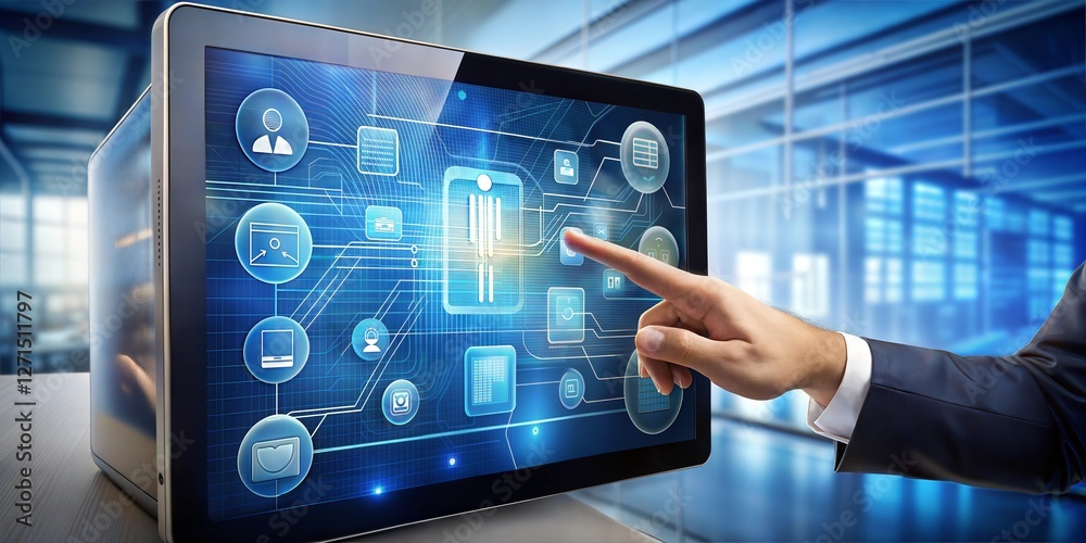 Canvas Prints hand touching button of global business technology concept