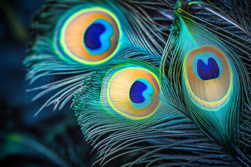 Fototapeta premium Vibrant Peacock Feathers with Iridescent Colors and Intricate Patterns