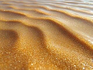 Close-Up View of Glittering Golden Sand with Gentle Waves