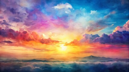 Abstract Pastel Watercolor Sunset Sky Background - Soft Grunge Texture