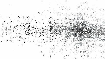 Obraz premium Abstract monochrome digital art with scattered pixelation, creating a sense of motion and depth