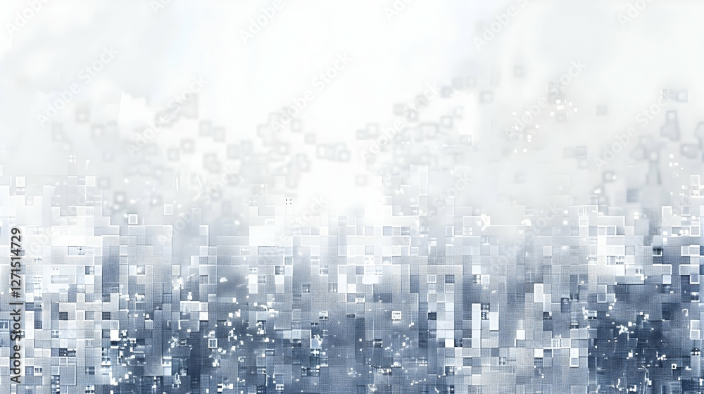 Poster abstract digital landscape with soft clouds and pixelated patterns creating a serene atmosphere