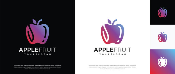Apple fruit logo design. Apple fruit logo template with leaf. Apple logo symbol icon