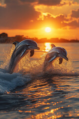 Obraz premium dolphin jumping at sunset