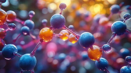 Abstract 3D rendering of colorful molecule structure.