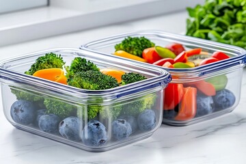 A meal prep station with neatly organized containers filled with nutritious meals for the week