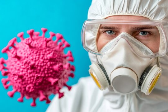A medical researcher in a hazmat suit analyzing deadly pathogens in a high-security lab