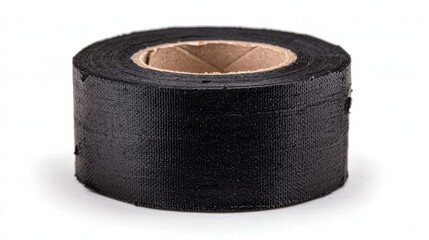 Black insulating tape on a white background for various uses.
