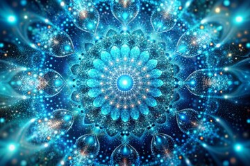 Fototapeta premium Abstract Turquoise Kaleidoscope: Blue Particle Background, Full HD Stock Photo