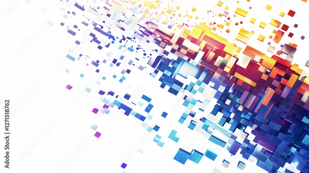 Poster abstract colorful digital background with scattered pixels creating a dynamic flow effect