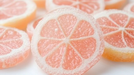 Round citrus slices, lemon and orange, texture on white background, colorful and fresh.