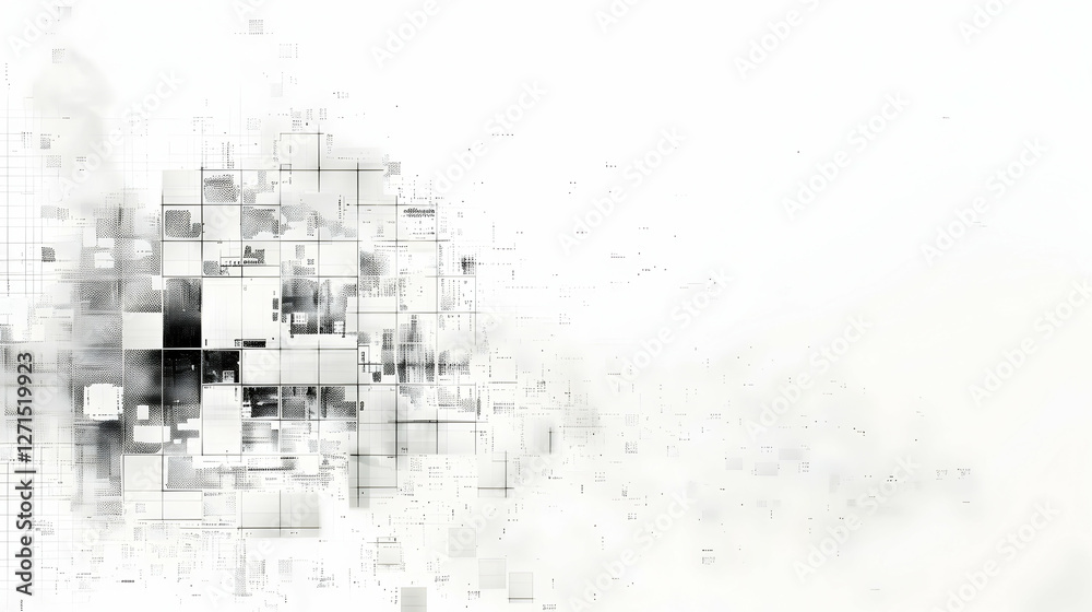 Poster abstract digital design featuring geometric shapes and patterns in a minimalistic style