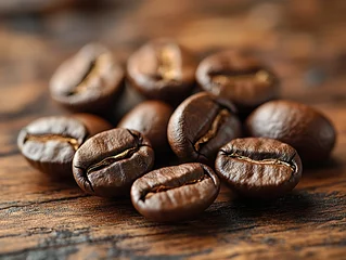 Gordijnen Close-Up of Coffee Beans Displaying Their Rich Texture and Deep Color © TNPP Studio