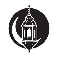 lantern Ramadan Silhouette Vector Illustration, Solid White Background.