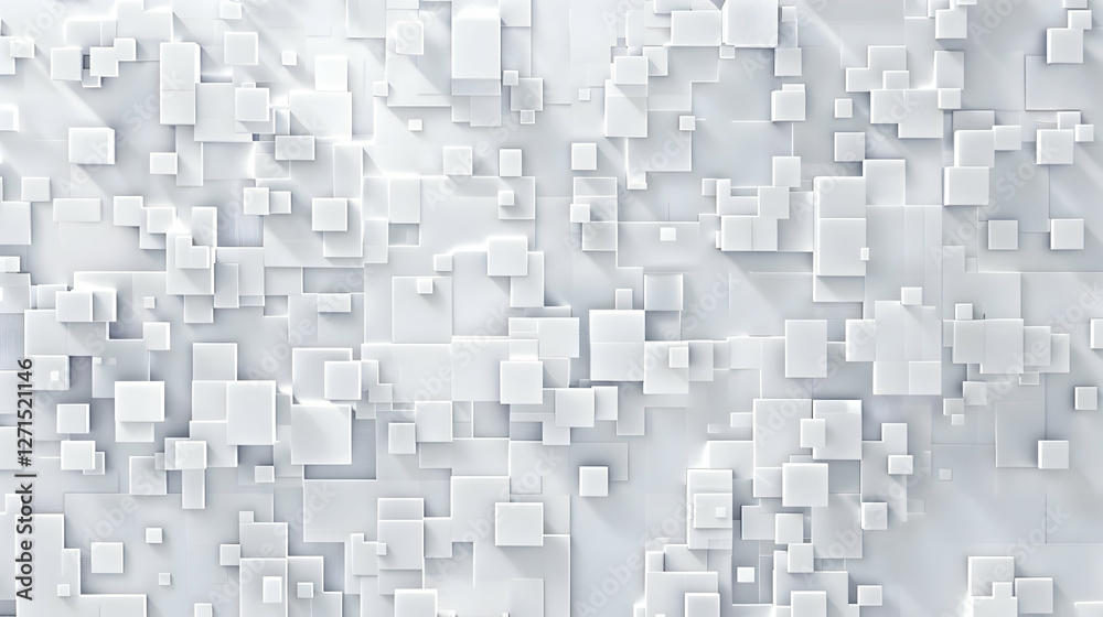 Poster abstract white geometric pattern with varying square shapes creating a modern design backdrop