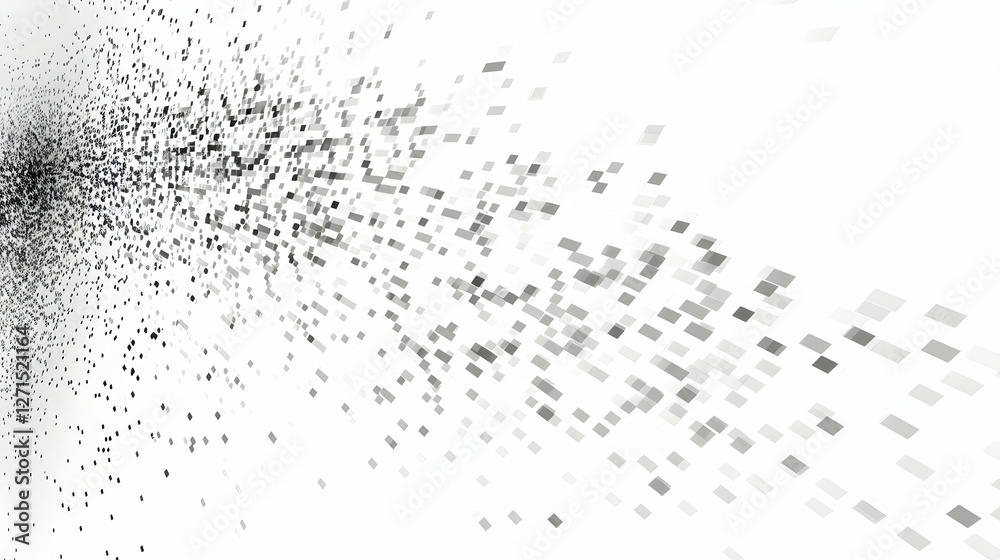 Poster Abstract pattern of dispersed squares creating a dynamic visual effect against a white background