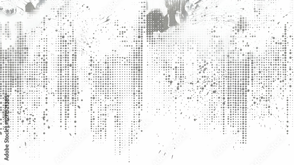 Poster abstract monochrome design featuring scattered dots and gradients, creating a dynamic texture