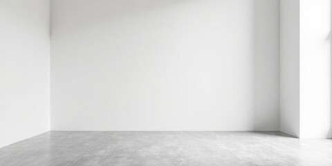 Empty Room Corner with White Walls and Concrete Floor A Minimalist Interior Design Background