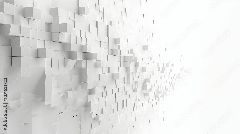 Poster Abstract white background with 3D cubes creating a dynamic texture and depth effect