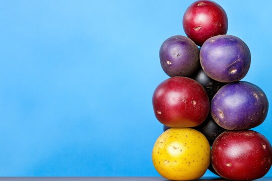 A pile of raw potatoes on a wooden kitchen counter, ready to be cooked in different ways