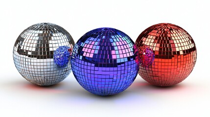 Colorful disco balls on white background, party decoration