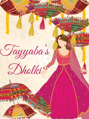 Indian wedding. Indian haldi night. Haldi, Dholki, Mehndi night invitation card. Editable vector illustration for traditional rajasthani indian haldi , mehendi wedding setup, sangeet night decoration