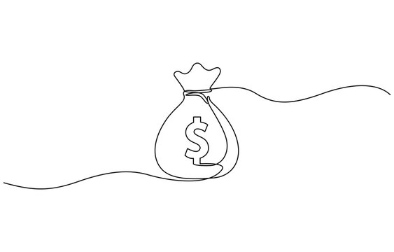 recommend clip art: Dollar money bag single line drawing. Hand holding coin continuous one line drawing, Continuous one line drawing of money bag. Money storage and investment single Line art.