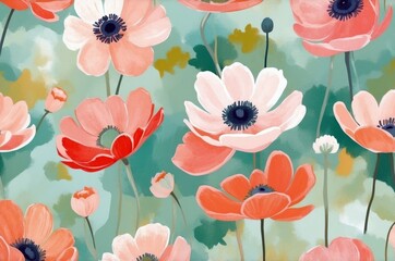 Vintage colorful fantasy dreamy abstract blooming botanical flowers seamless patterns illustration, nature theme concept texture design.
