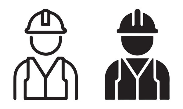 Construction worker with safety helmet vector icon . contractor supervisor . construction site .