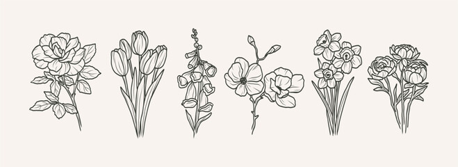 Hand drawn flowers branches illustration © Maria