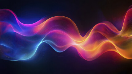 Dynamic light waves in vibrant colors create mesmerizing visual effect, showcasing smooth transitions and fluid motion against dark background
