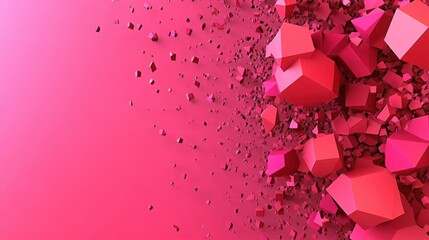 Vibrant pink abstract background featuring smashing geometrical shapes and dynamic lines creating a modern and abstract design.