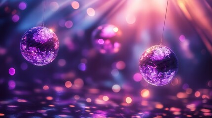Fototapeta premium Disco balls in vibrant lights, nightlife ambiance, party scene