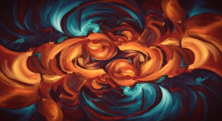 Abstract Swirls of Color: An abstract artwork characterized by swirling patterns of orange and blue hues, offering a visually dynamic and artistic expression.
